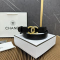 Chanel Black Leather Belt Rhinestone Buckle