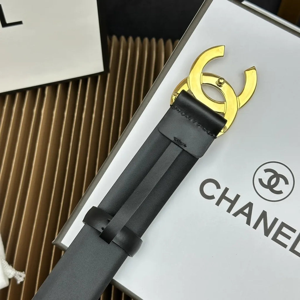 Chanel Black Leather Belt Rhinestone Buckle - Hình 6