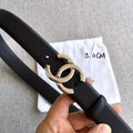 Chanel Black Leather Belt Silver CC