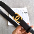 Chanel Black Leather Belt Golden CC