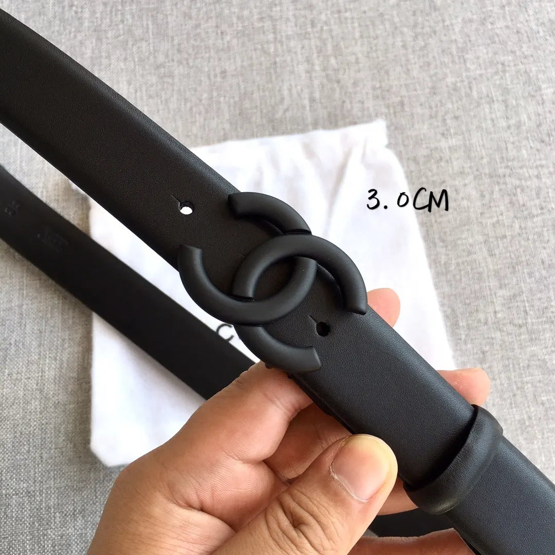 Chanel Matte Black Leather Belt