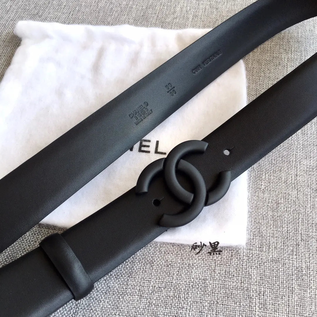 Chanel Matte Black Leather Belt - Hình 2