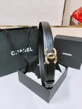 Chanel Black Leather Belt Gold CC