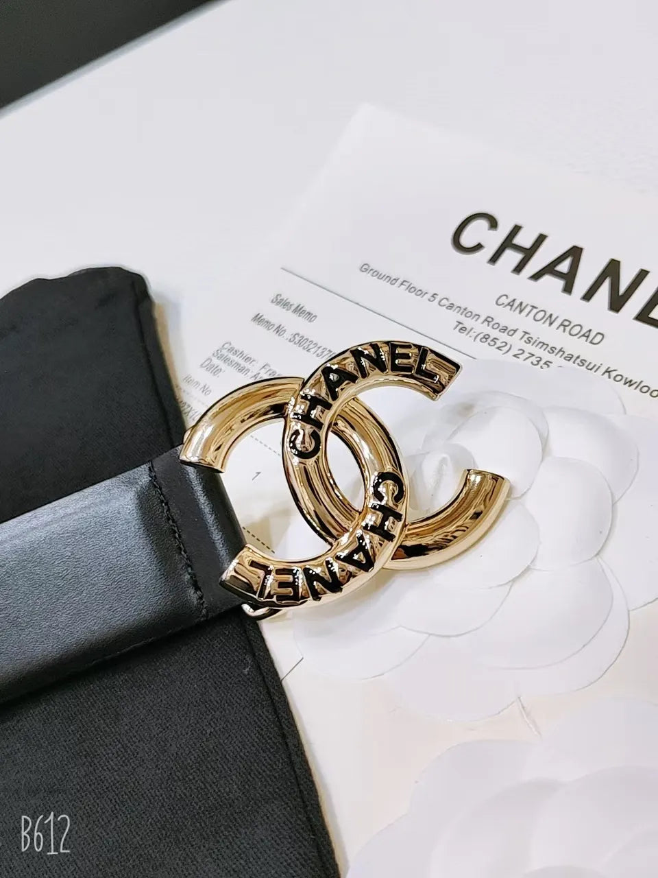 Chanel Black Leather Belt Gold CC - Hình 3