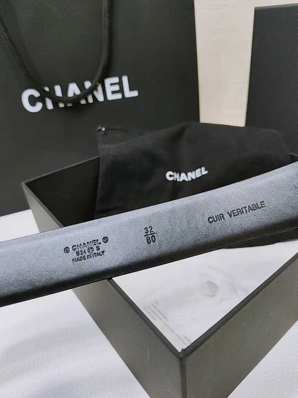 Chanel Black Leather Belt Gold CC - Hình 4