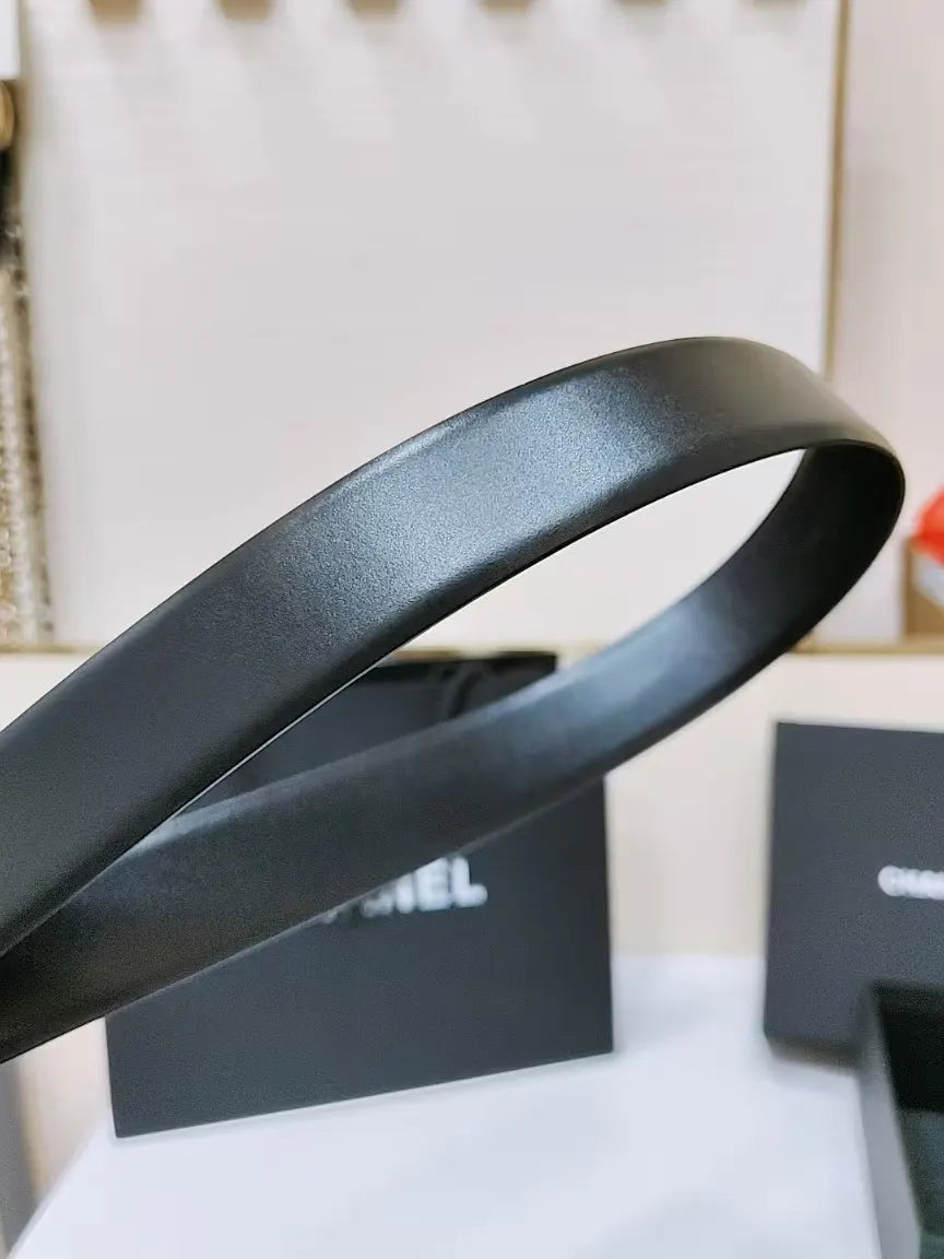 Chanel Black Leather Belt Gold CC - Hình 5