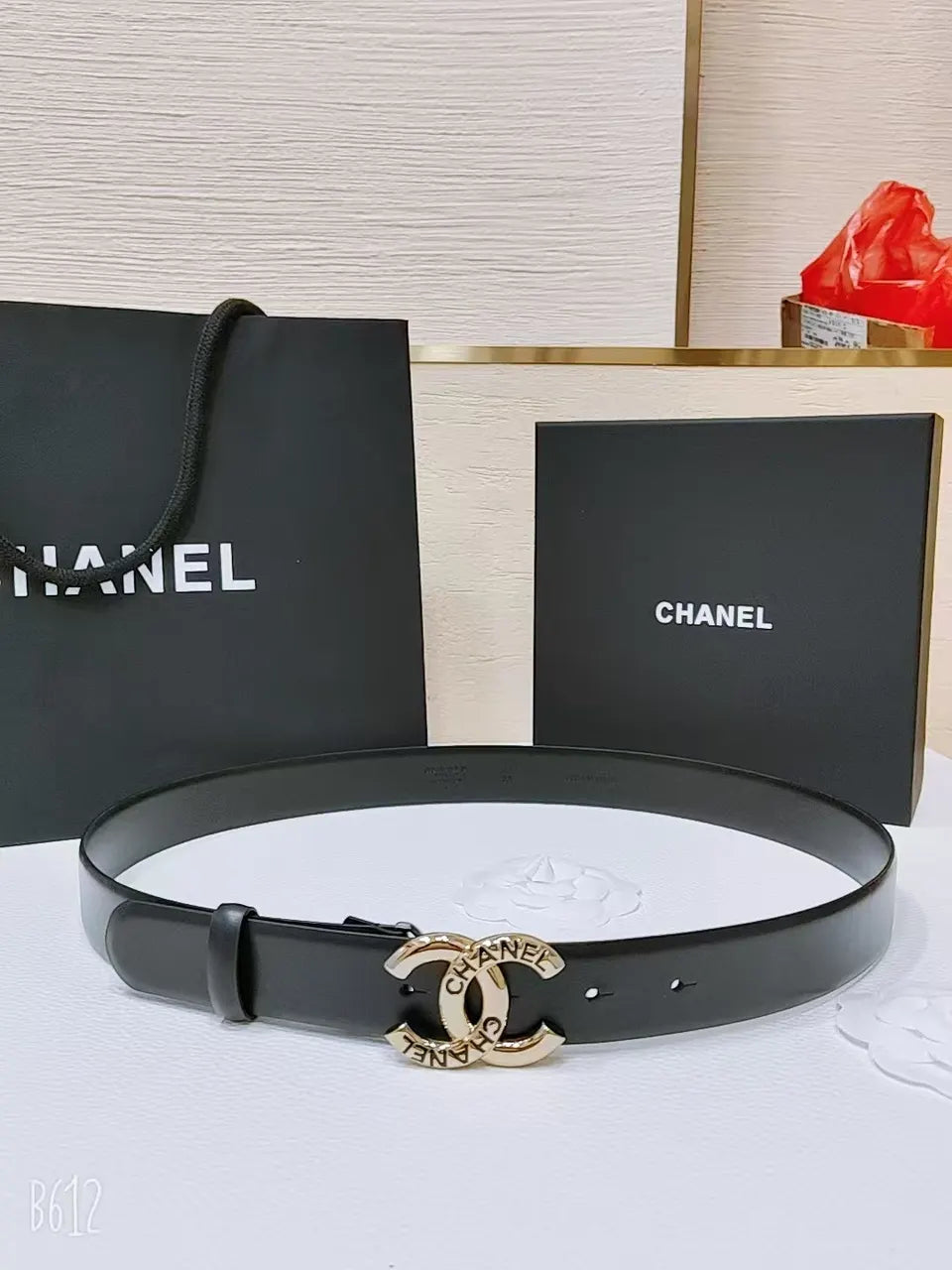 Chanel Black Leather Belt Gold CC - Hình 6