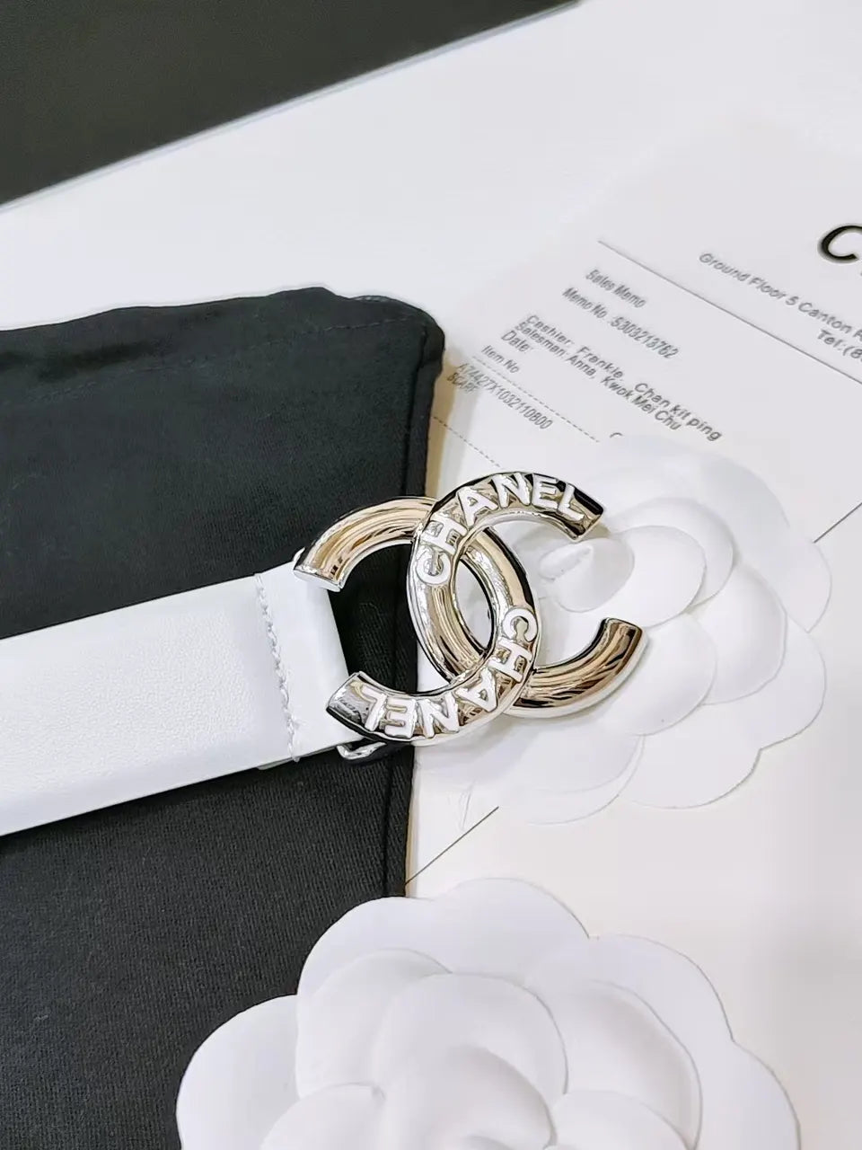 Chanel White Leather Belt silver - Hình 3