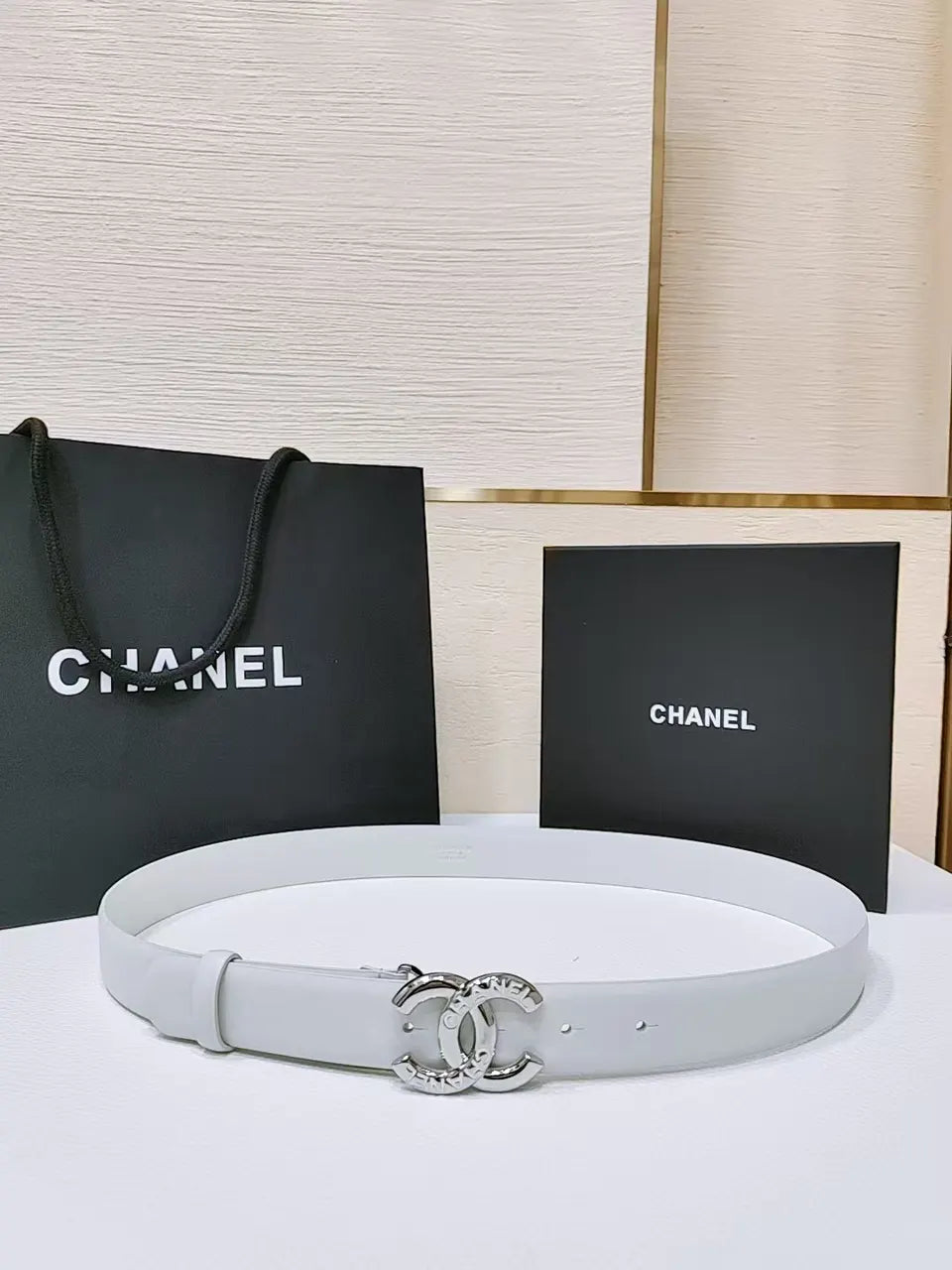 Chanel White Leather Belt silver - Hình 5