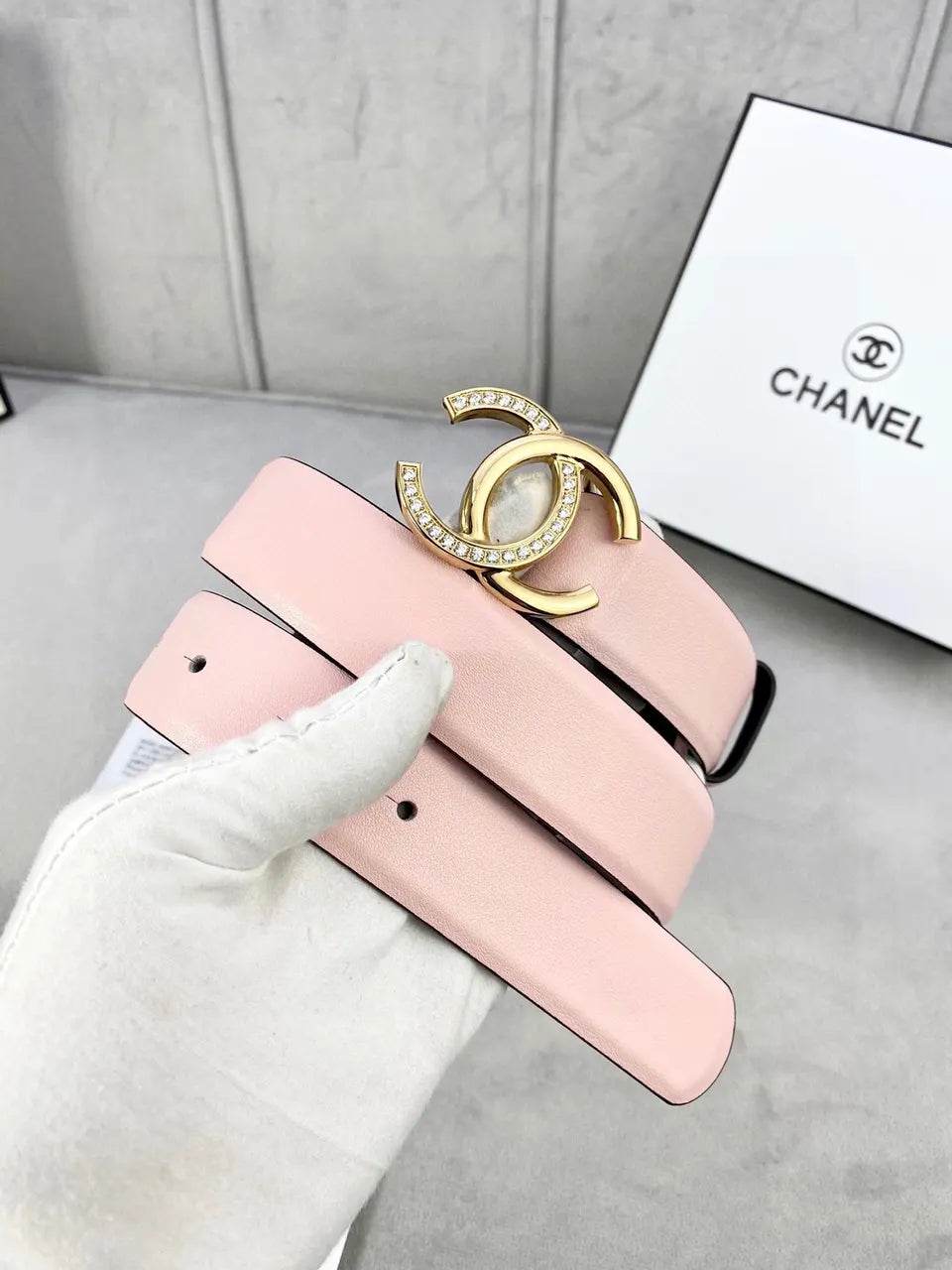 light Chanel Pink Leather Belt - Hình 2