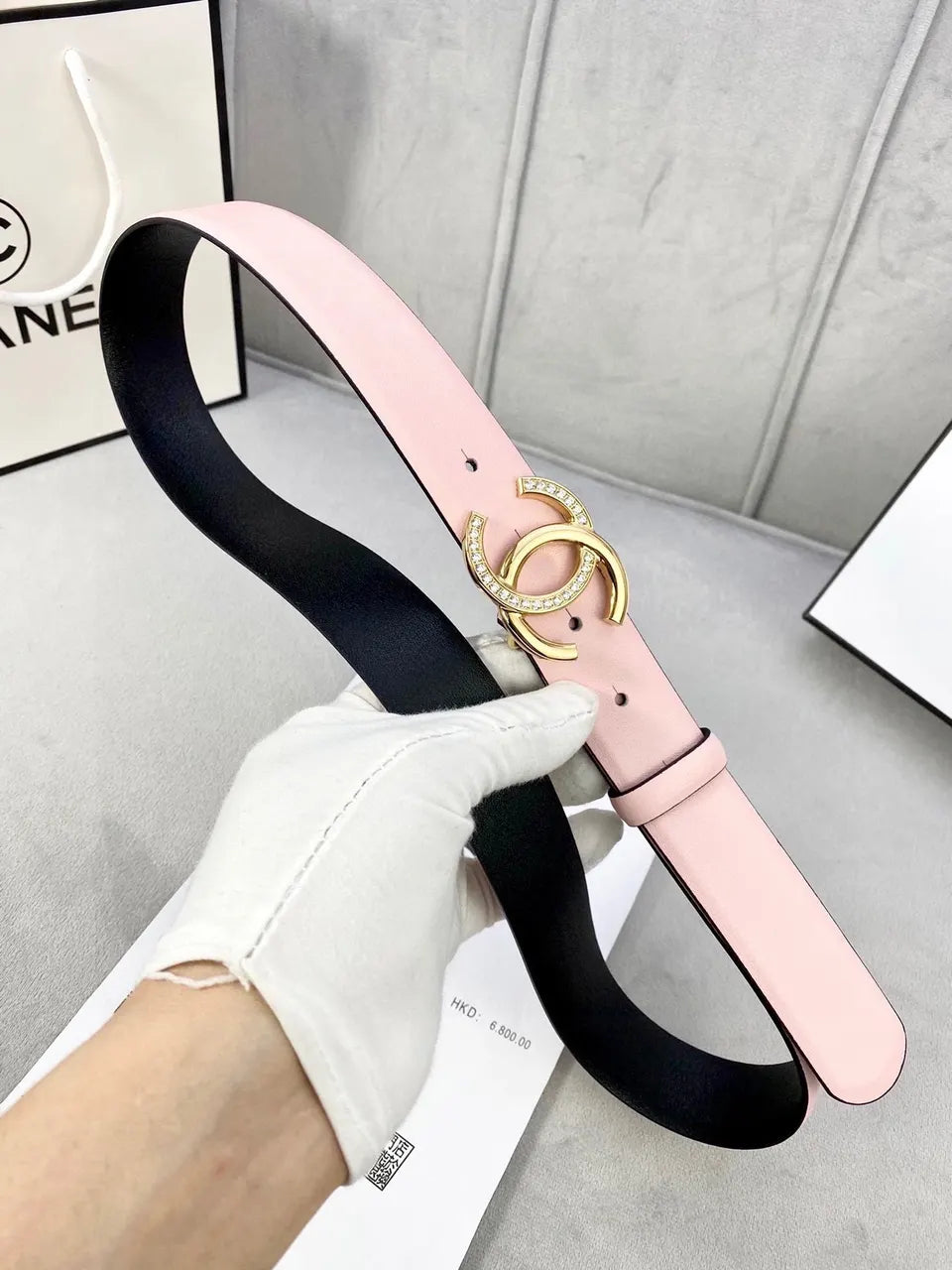 light Chanel Pink Leather Belt - Hình 3