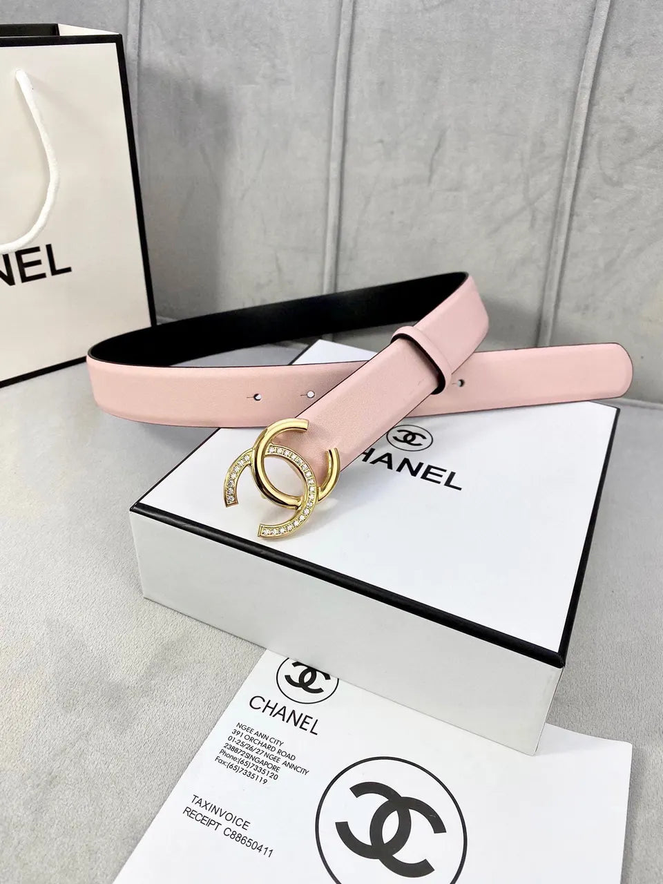 light Chanel Pink Leather Belt - Hình 4