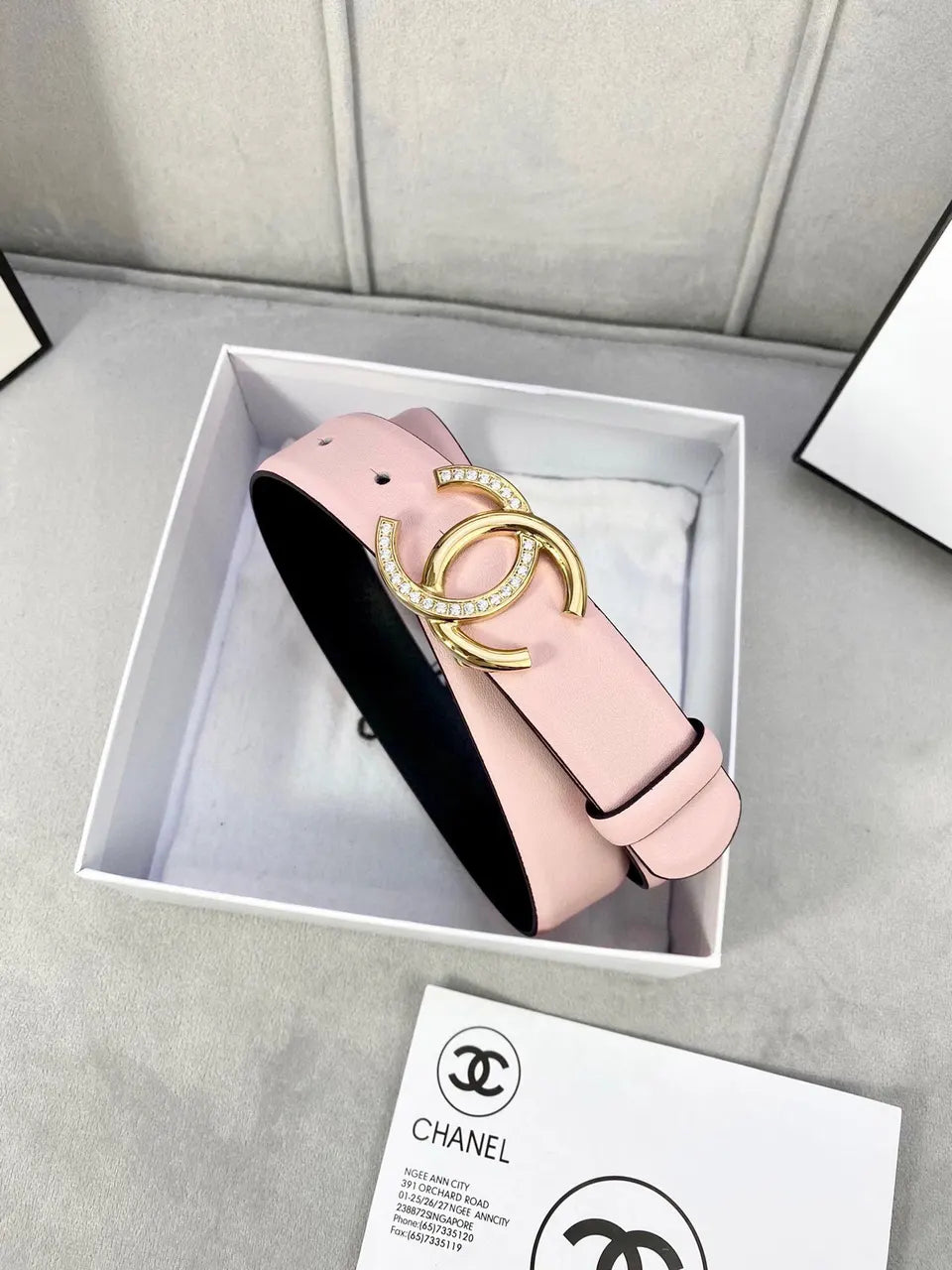 light Chanel Pink Leather Belt - Hình 5