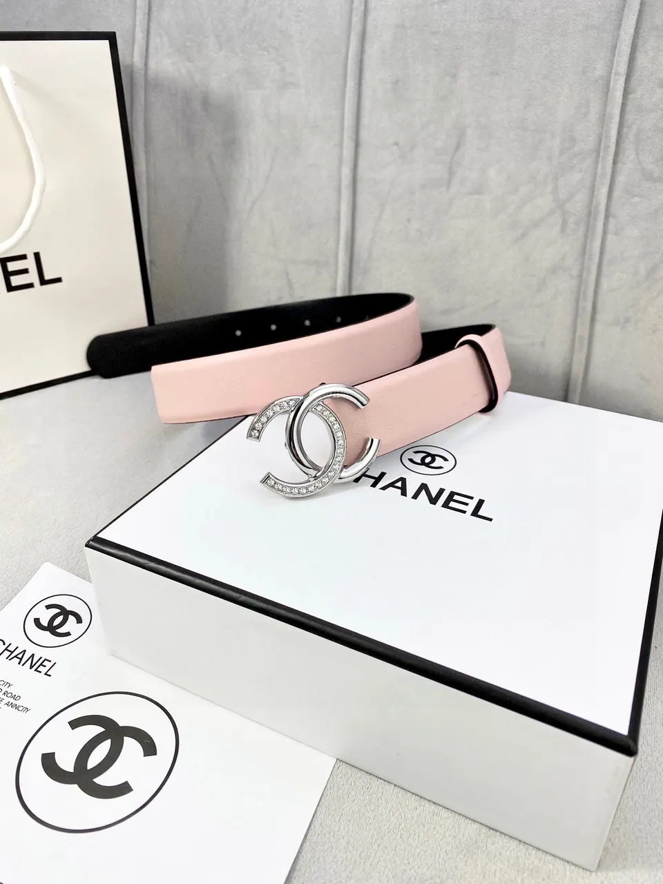 light Chanel Pink Leather Belt - Hình 6
