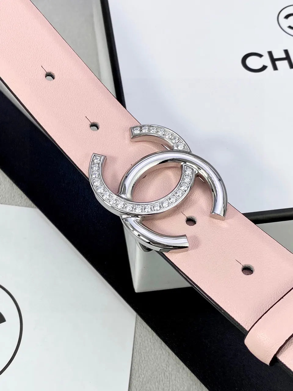 light Chanel Pink Leather Belt - Hình 8
