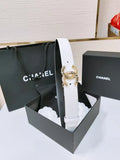 gold Chanel White Leather Belt