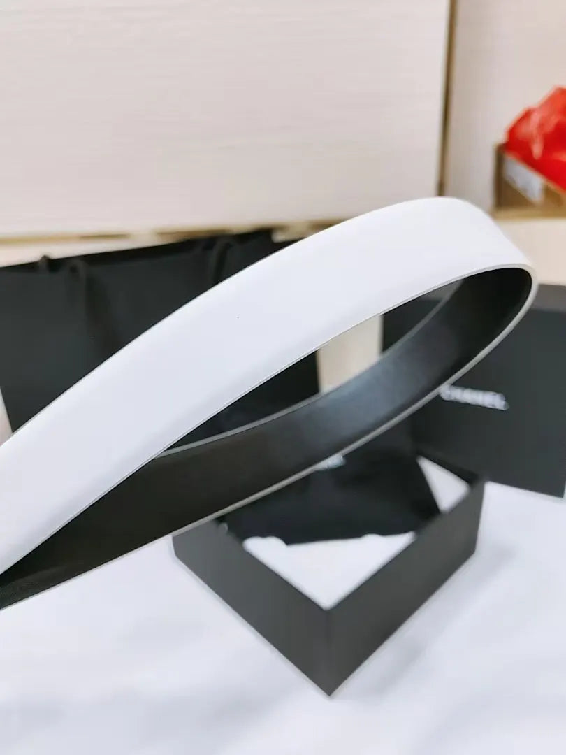gold Chanel White Leather Belt - Hình 5