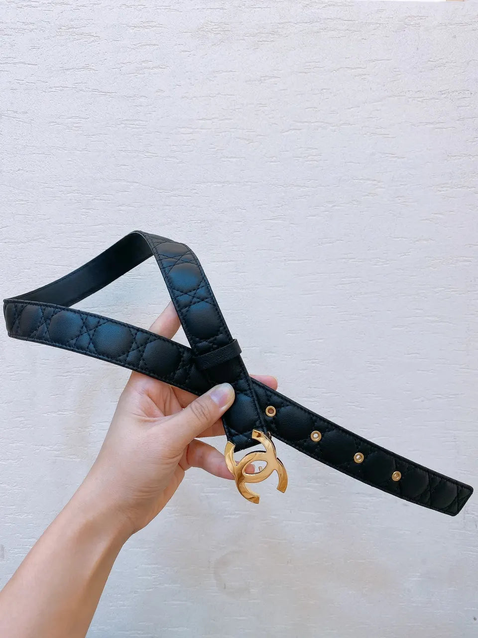 Chanel Quilted Black Leather Belt - Hình 2