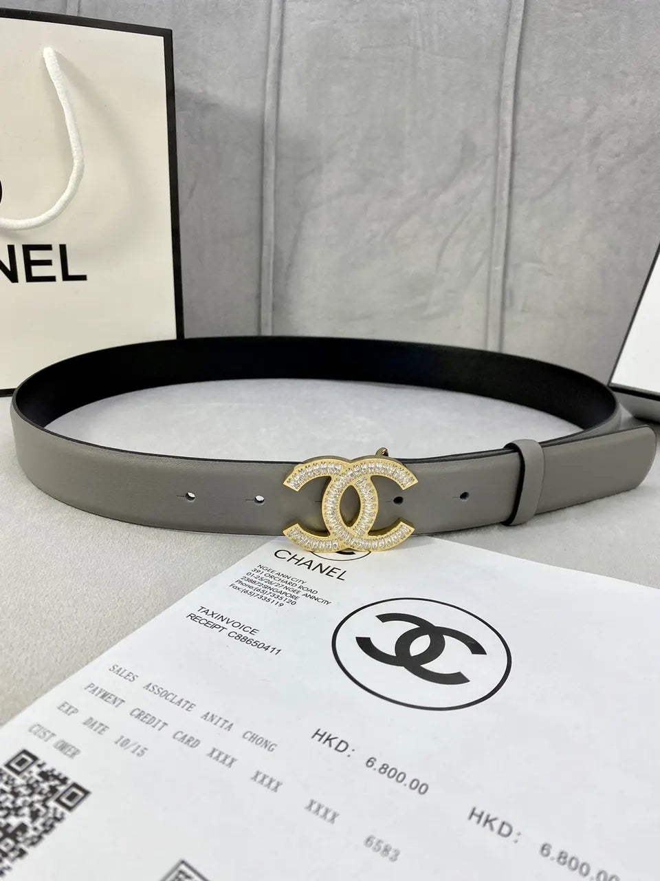 Chanel Gray Leather Belt