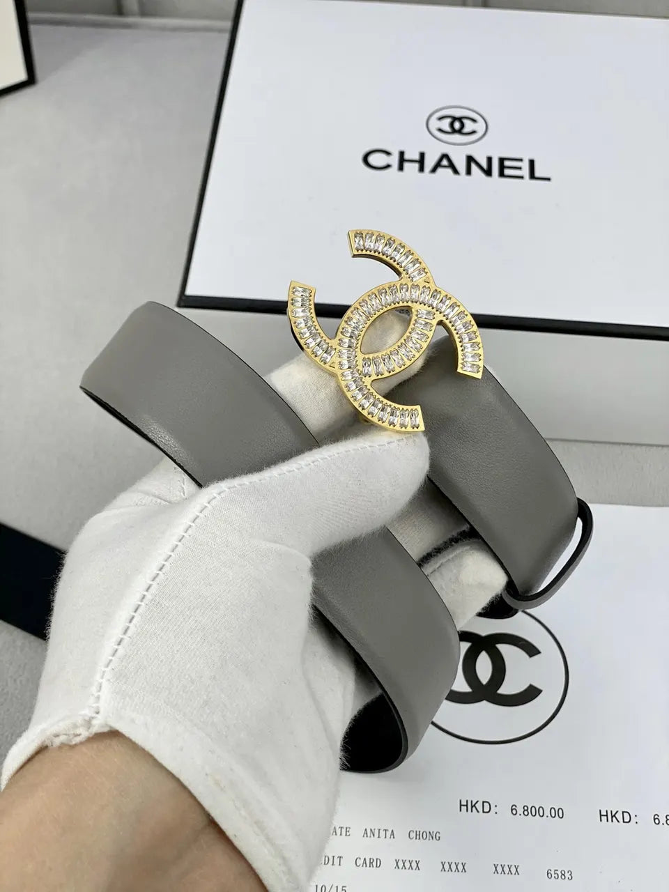 Chanel Gray Leather Belt - Hình 2