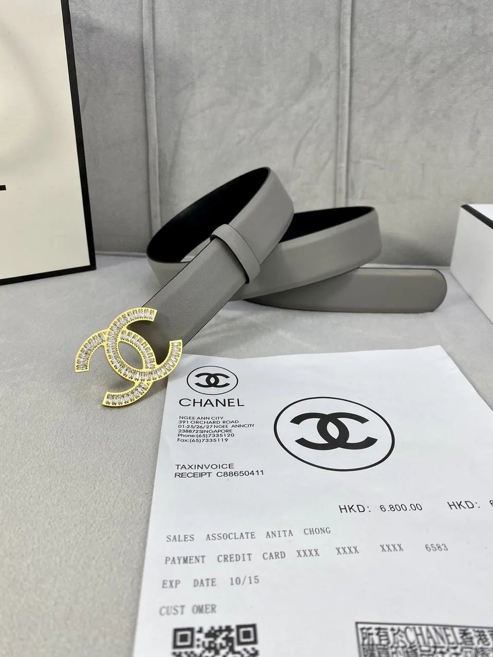 Chanel Gray Leather Belt - Hình 3