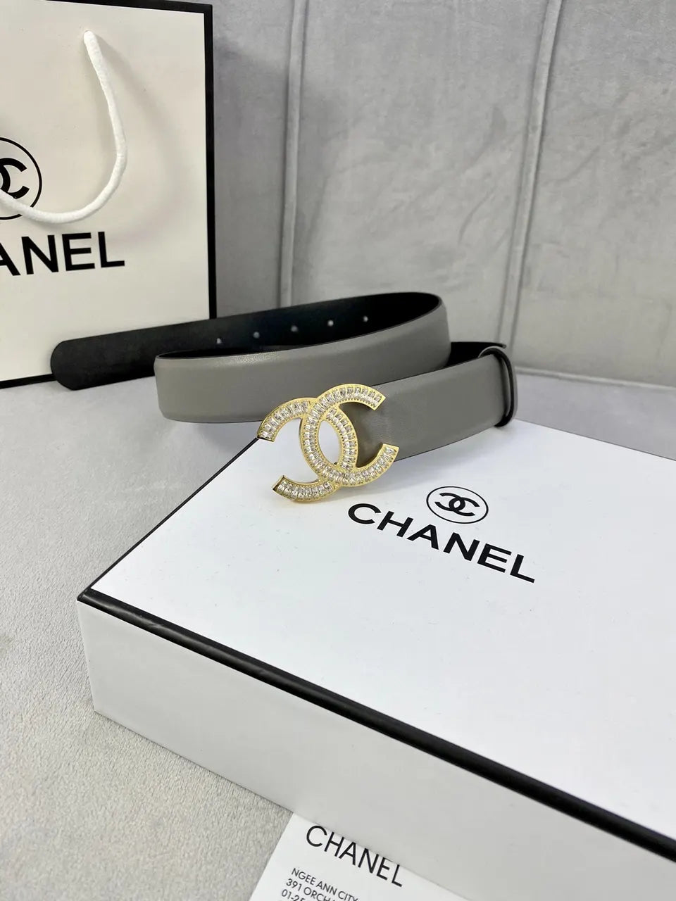 Chanel Gray Leather Belt - Hình 4