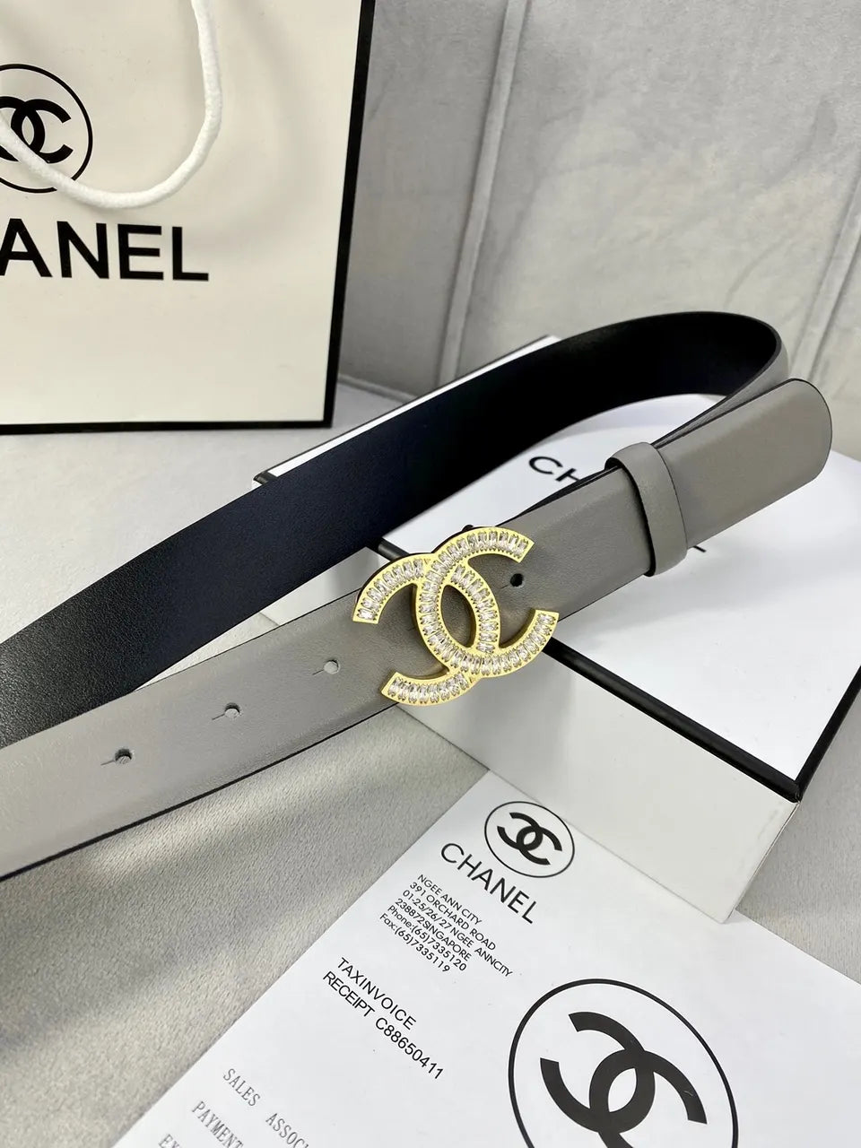 Chanel Gray Leather Belt - Hình 5