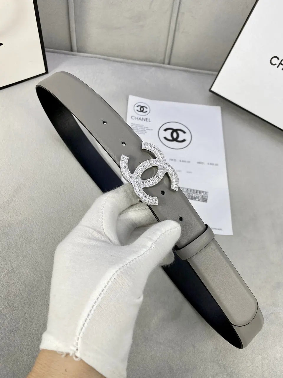 Chanel Gray Leather Belt - Hình 6