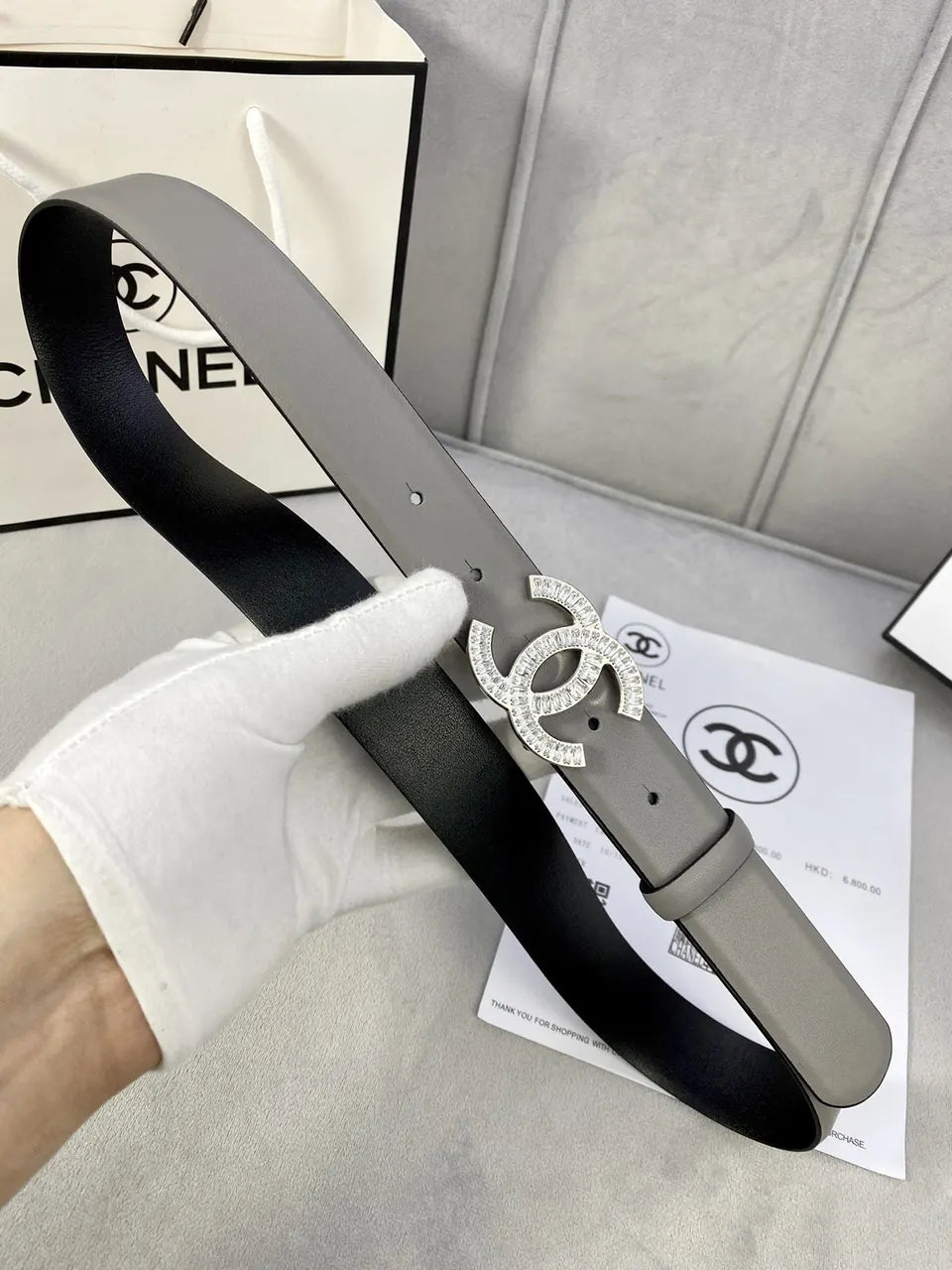 Chanel Gray Leather Belt - Hình 7