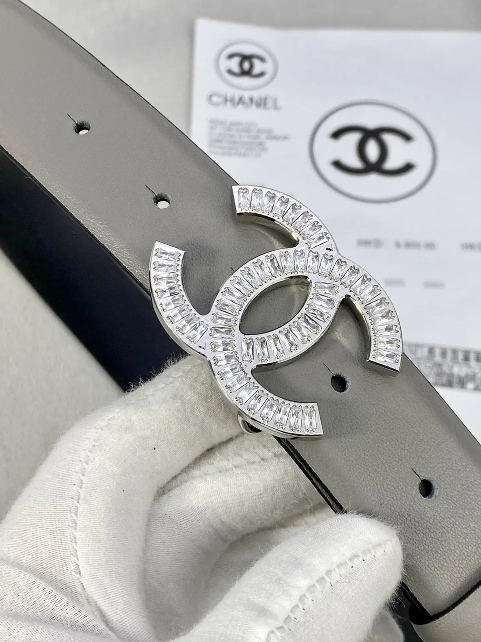 Chanel Gray Leather Belt - Hình 8