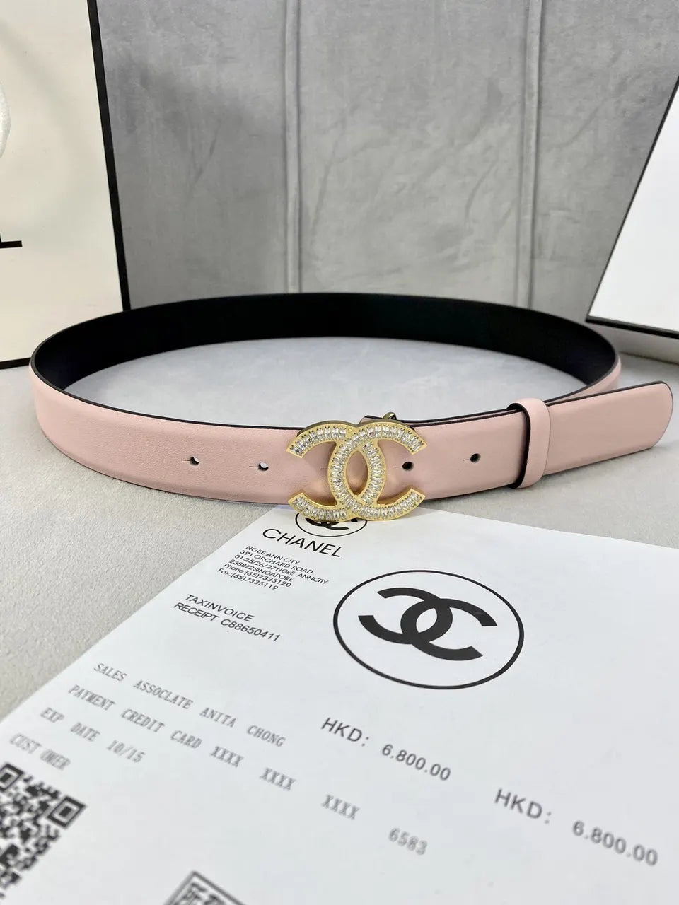 rhinestone Chanel Light Pink Leather Belt