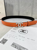 silver Chanel Orange Leather Belt