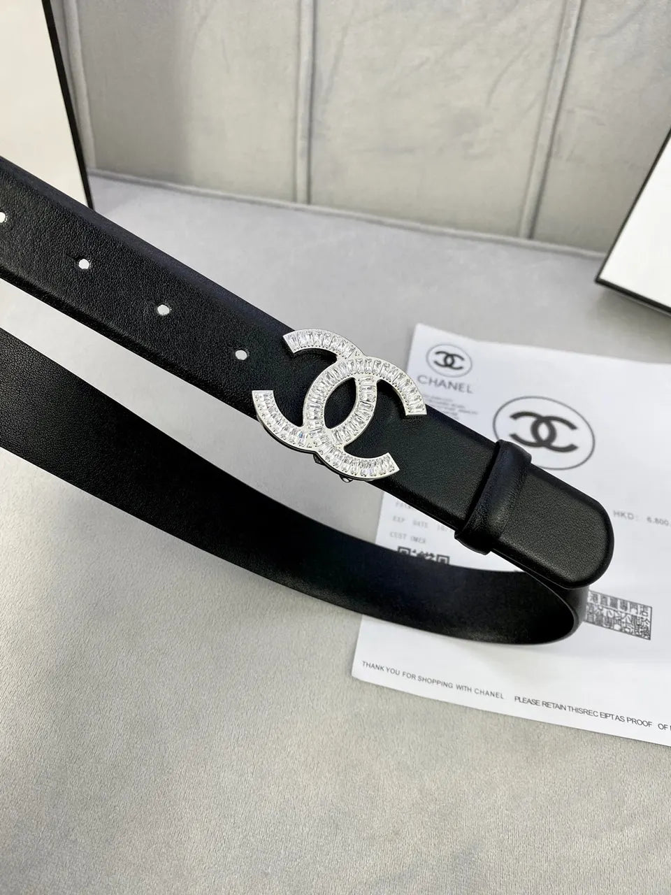 leather Chanel Crystal CC Black Belt