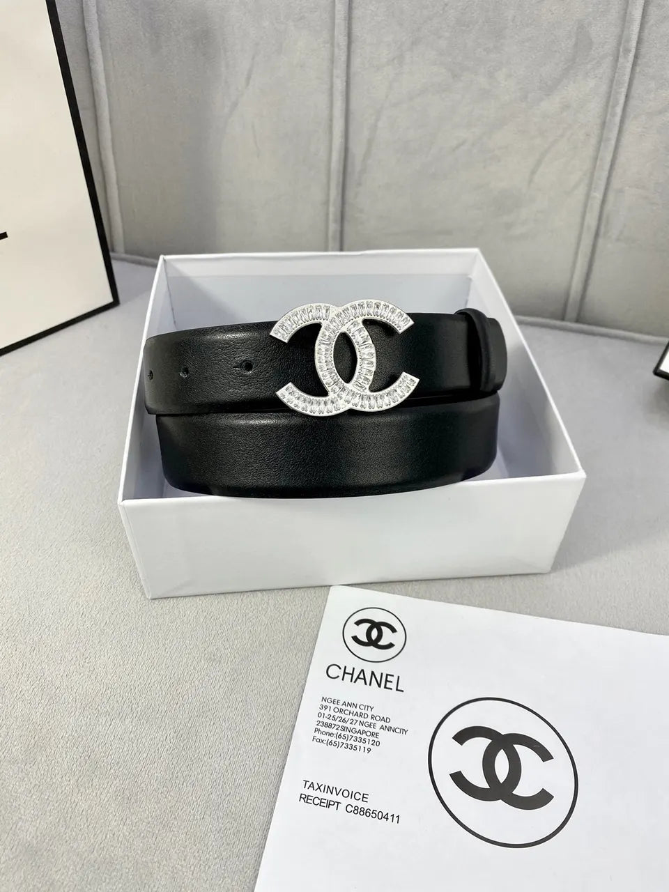 leather Chanel Crystal CC Black Belt - Hình 4
