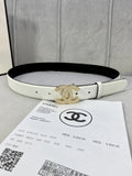 Chanel White Leather Belt Golden Crystal CC