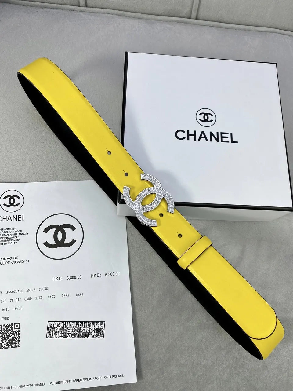 Chanel Yellow Leather Belt Rhinestone - Hình 4