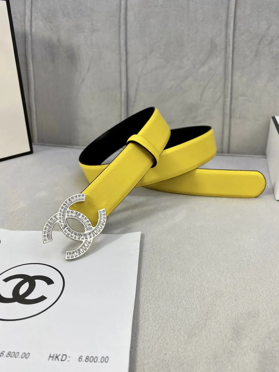 Chanel Yellow Leather Belt Rhinestone - Hình 5