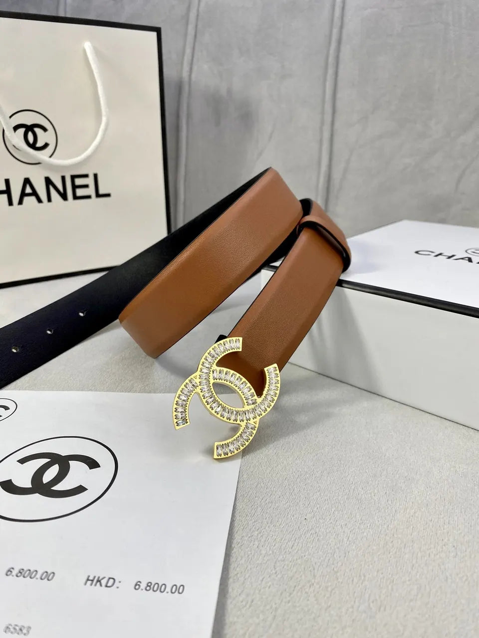 Chanel Tan Leather Belt - Hình 5