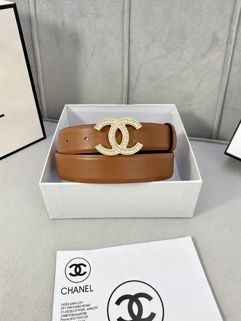 Chanel Tan Leather Belt - Hình 6
