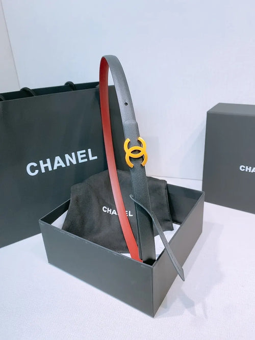 black Chanel Red Reversible Belt