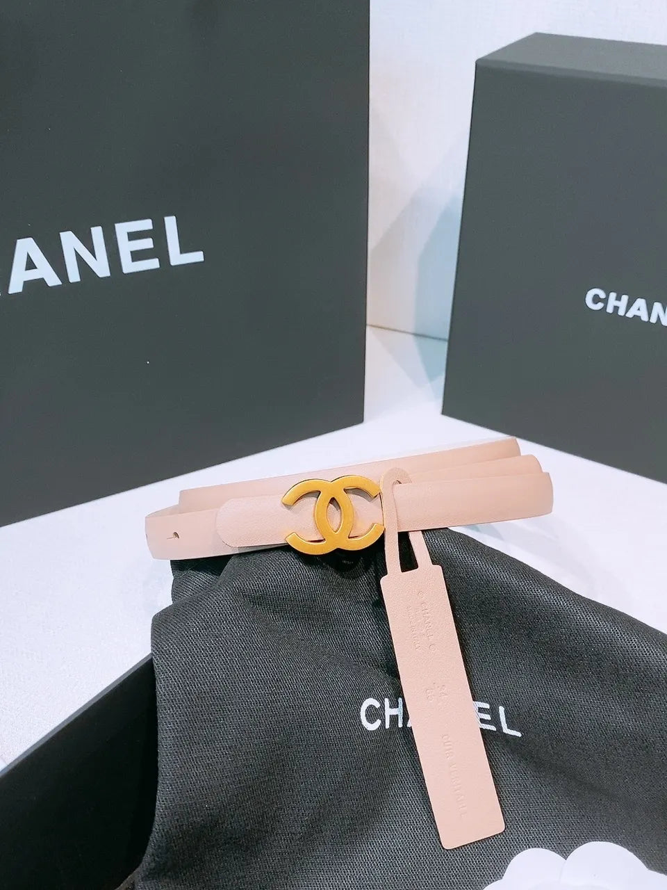 golden Chanel Light Pink Leather Belt - Hình 2