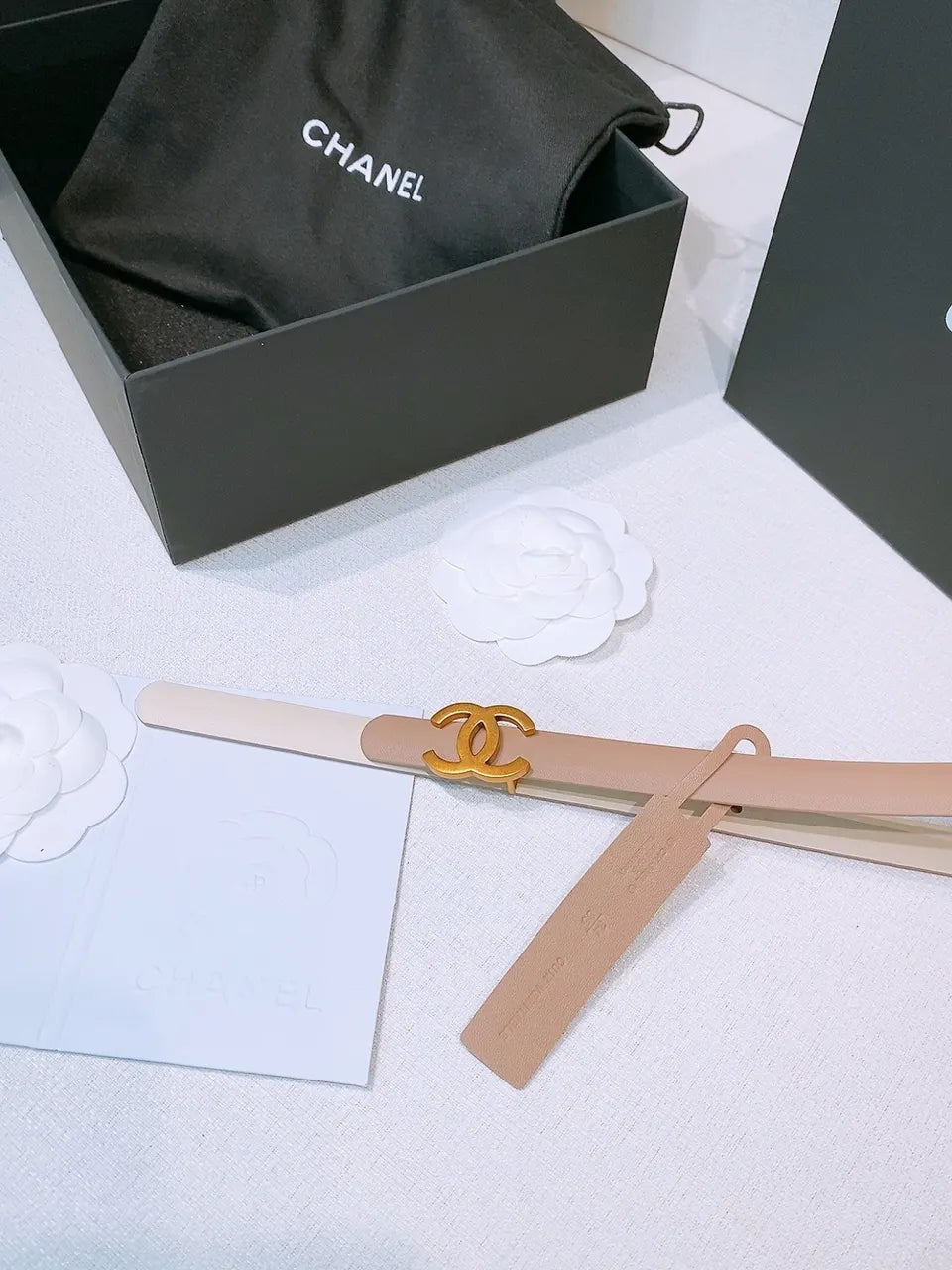 golden Chanel Light Pink Leather Belt - Hình 3