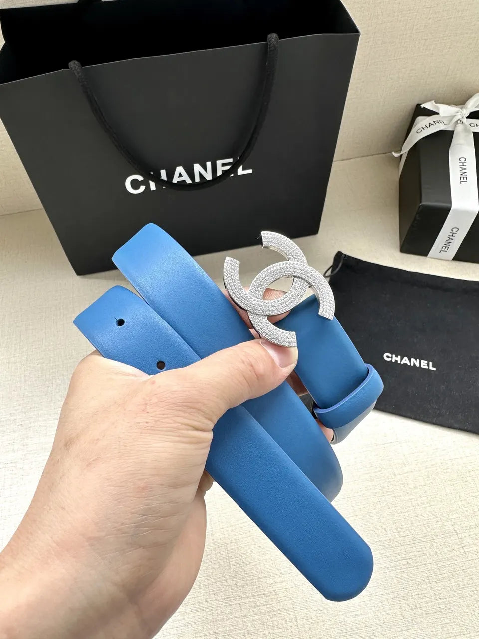 Chanel Sky Blue Belt - Hình 3