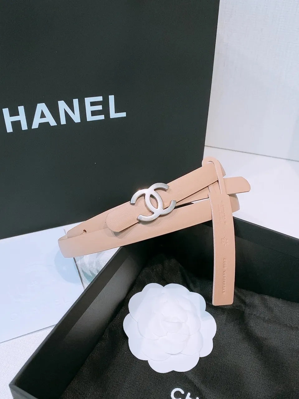 silver Chanel Nude Leather Belt - Hình 2