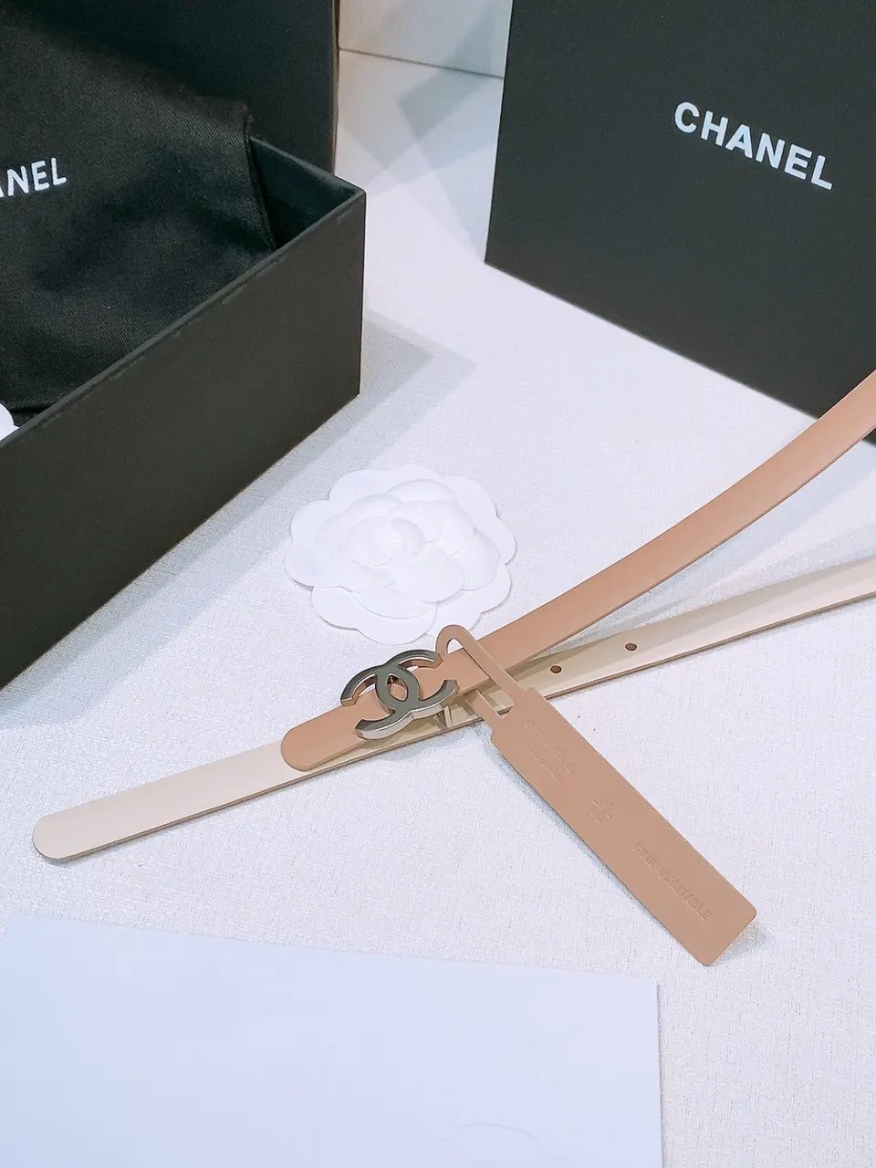 silver Chanel Nude Leather Belt - Hình 6