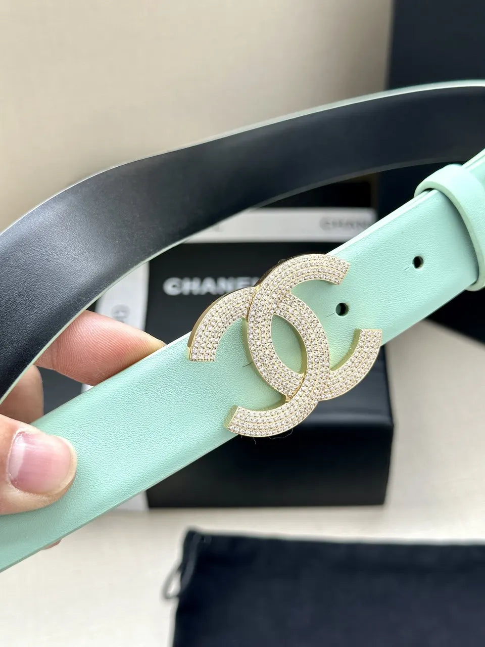 Chanel Mint Green Leather Belt - Hình 2