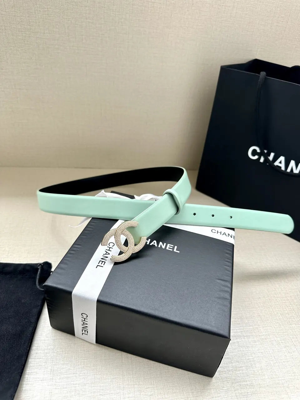 Chanel Mint Green Leather Belt - Hình 3