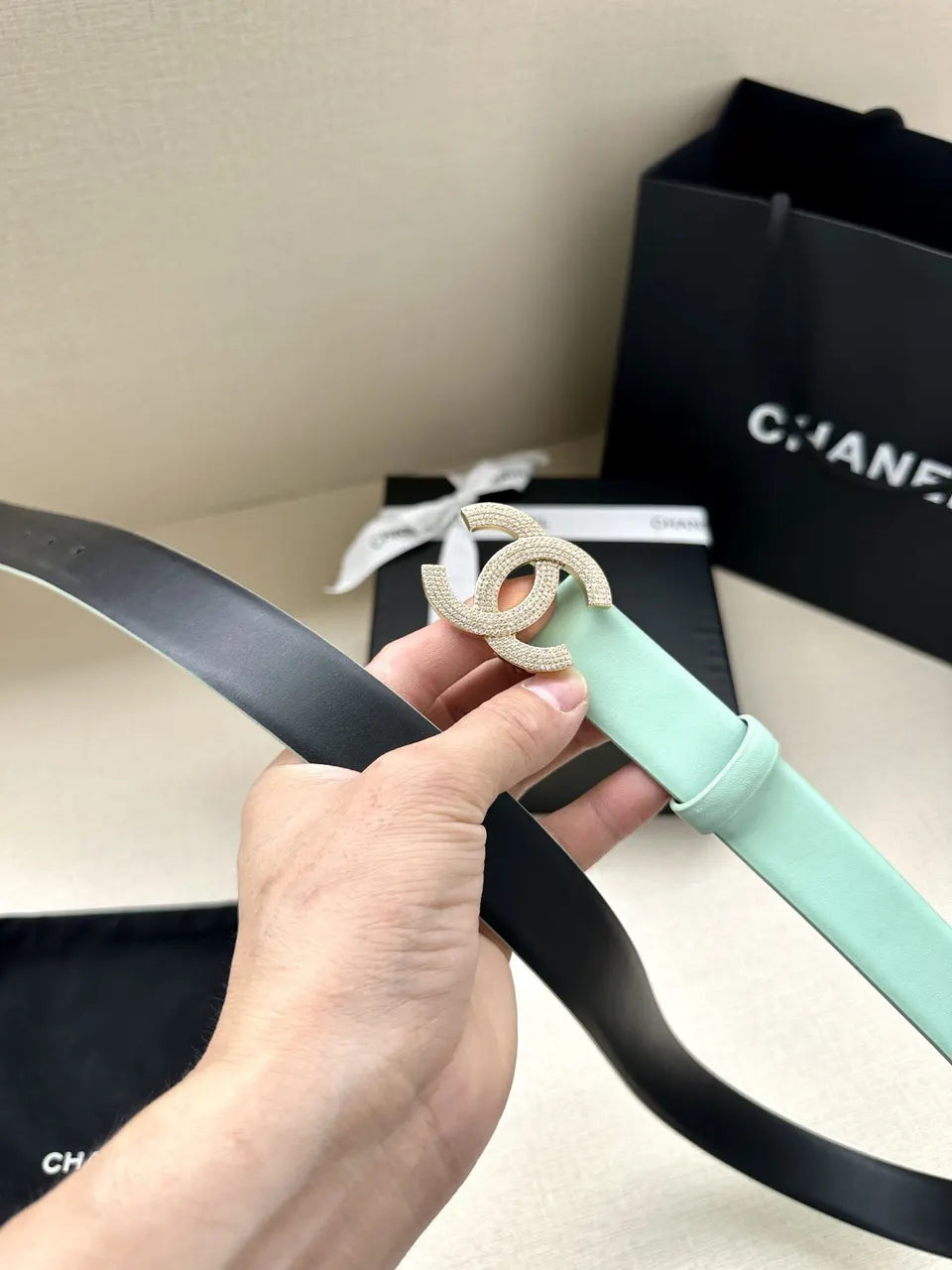 Chanel Mint Green Leather Belt - Hình 4