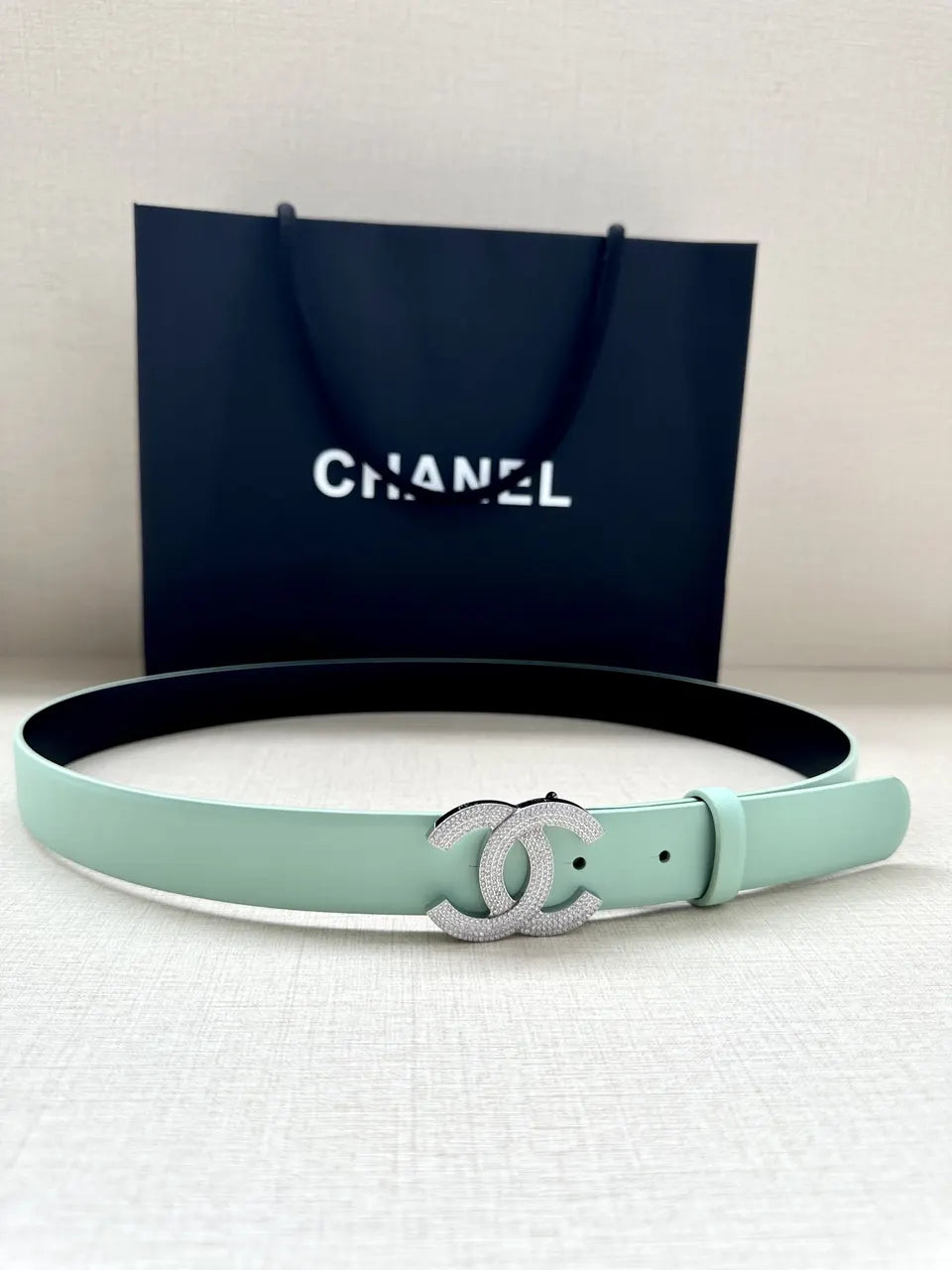 Chanel Mint Green Leather Belt - Hình 5