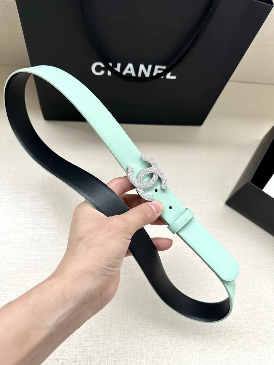 Chanel Mint Green Leather Belt - Hình 6